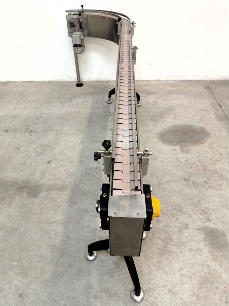 NASTRO TRASPORTATORE CURVO A 90° IN ACCIAIO INOX