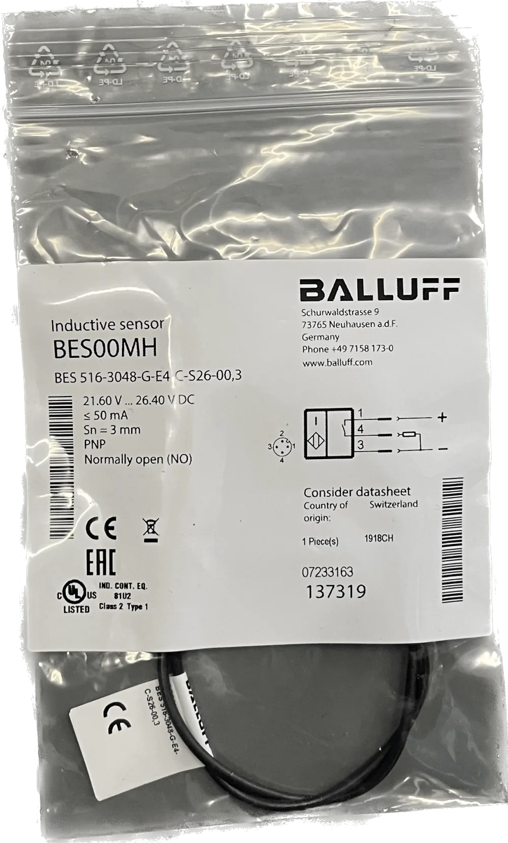 BALLUFF Induktive Standardsensoren mit Vorzugstypen BES 516-3048-G-E4-C-S26-00,3