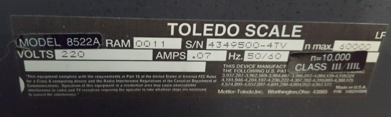 SISTEMA DI PESATURA TOLEDO SCALE – MOD. 8142 MOD. 8522A