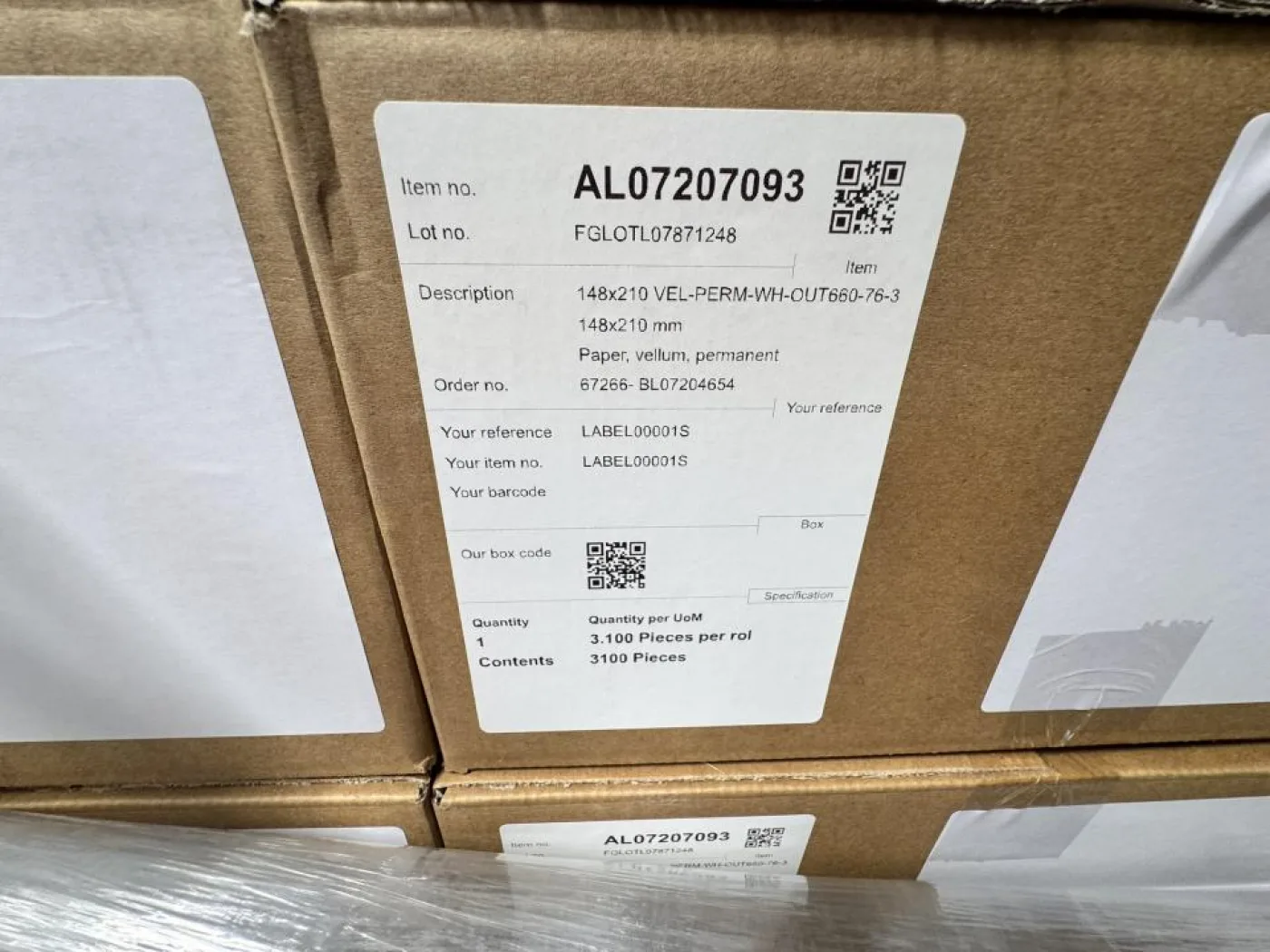 Self-adhesive blank vellum paper label roll 3 pallets - 3