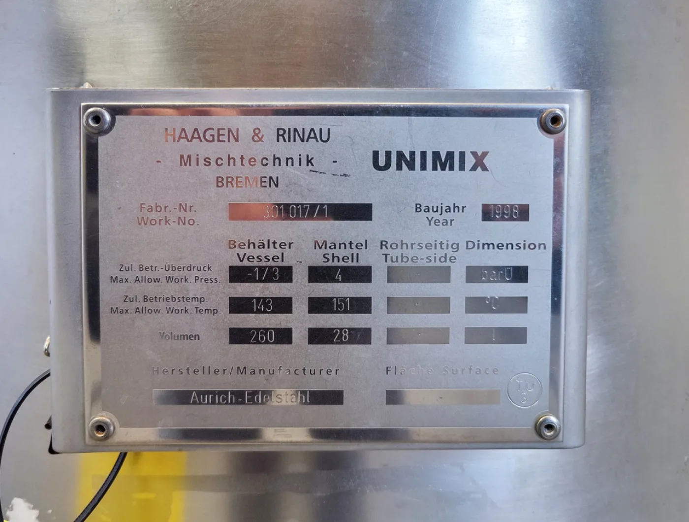 Haagen & Rinau Unimix 200 Ltr. - Stainless Steel Reactor - 7