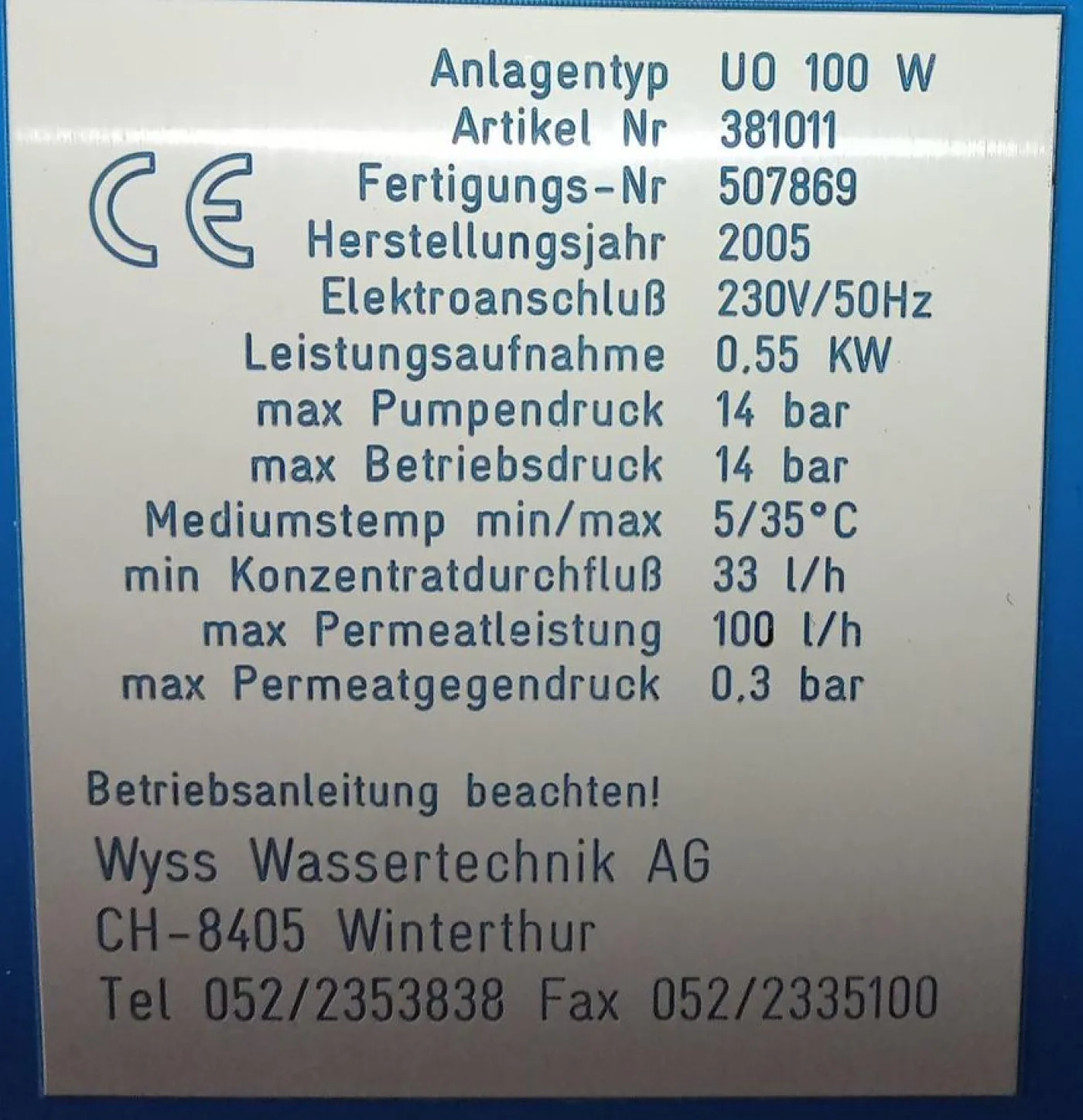 Weiss Umwelttechnik UU 100 W Water Treatment System - 3