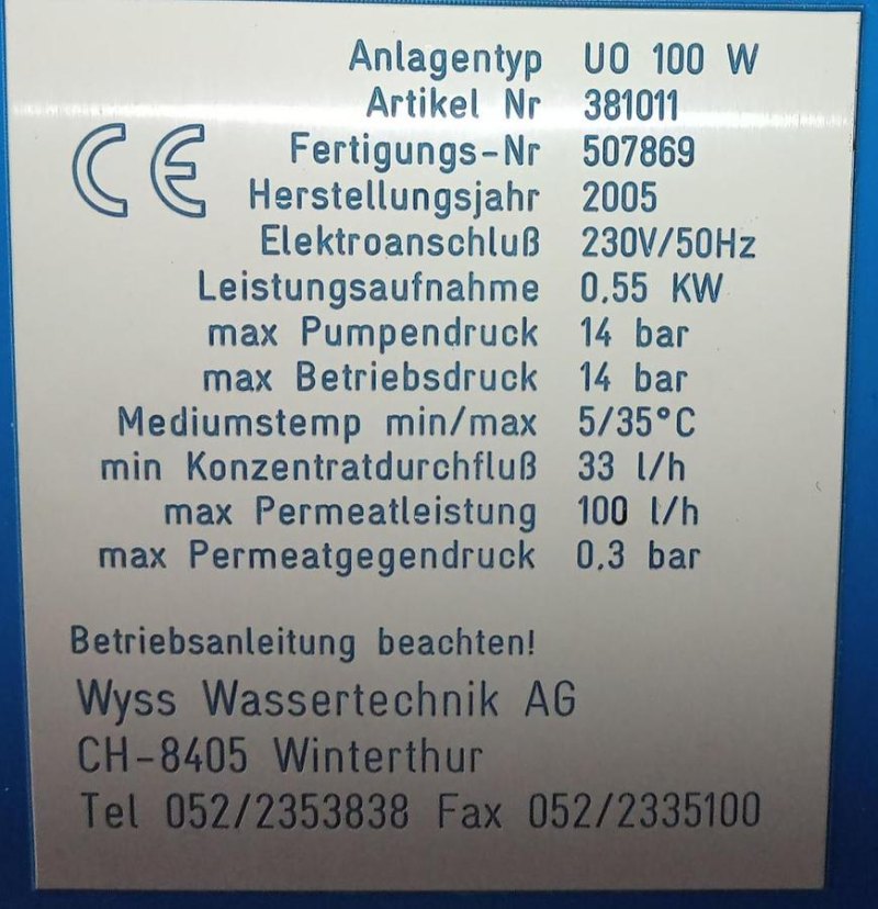 Weiss Umwelttechnik UU 100 W Water Treatment System