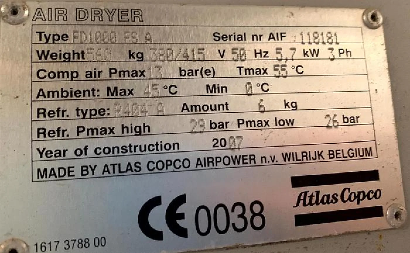 Secador de ar Atlas Copco FD1000 - 2