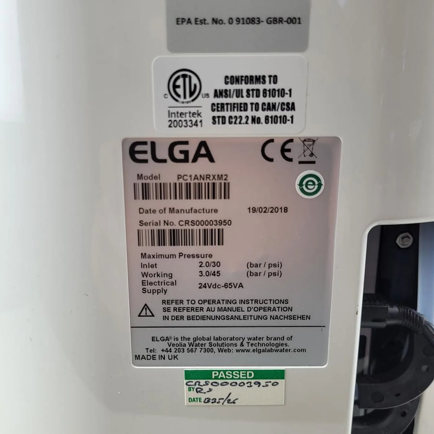 Veolia Water Technologies Elga PC1ANRXM2 Purelab Chorus Water Purification System - 5