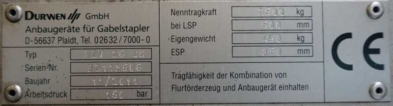 Zinkenverstellgerät Durwen UZV 25 CS (2011)