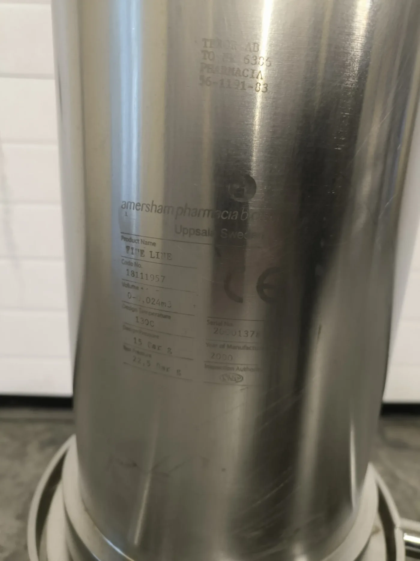 USED AMERSHAM PHARMACIA BIOTECH FINE LINE STAINLESS STEEL CHROMATOGRAPHY COLUMN 24 LITERS - 4