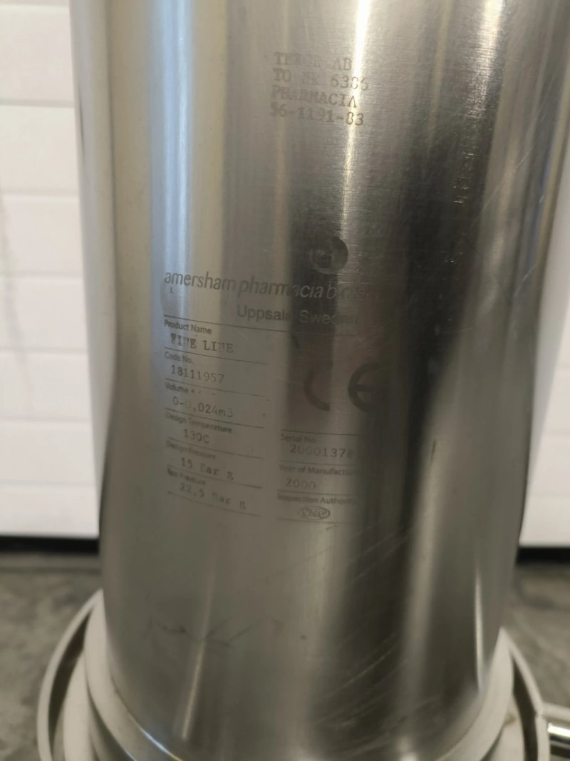 USED AMERSHAM PHARMACIA BIOTECH FINE LINE STAINLESS STEEL CHROMATOGRAPHY COLUMN 24 LITERS