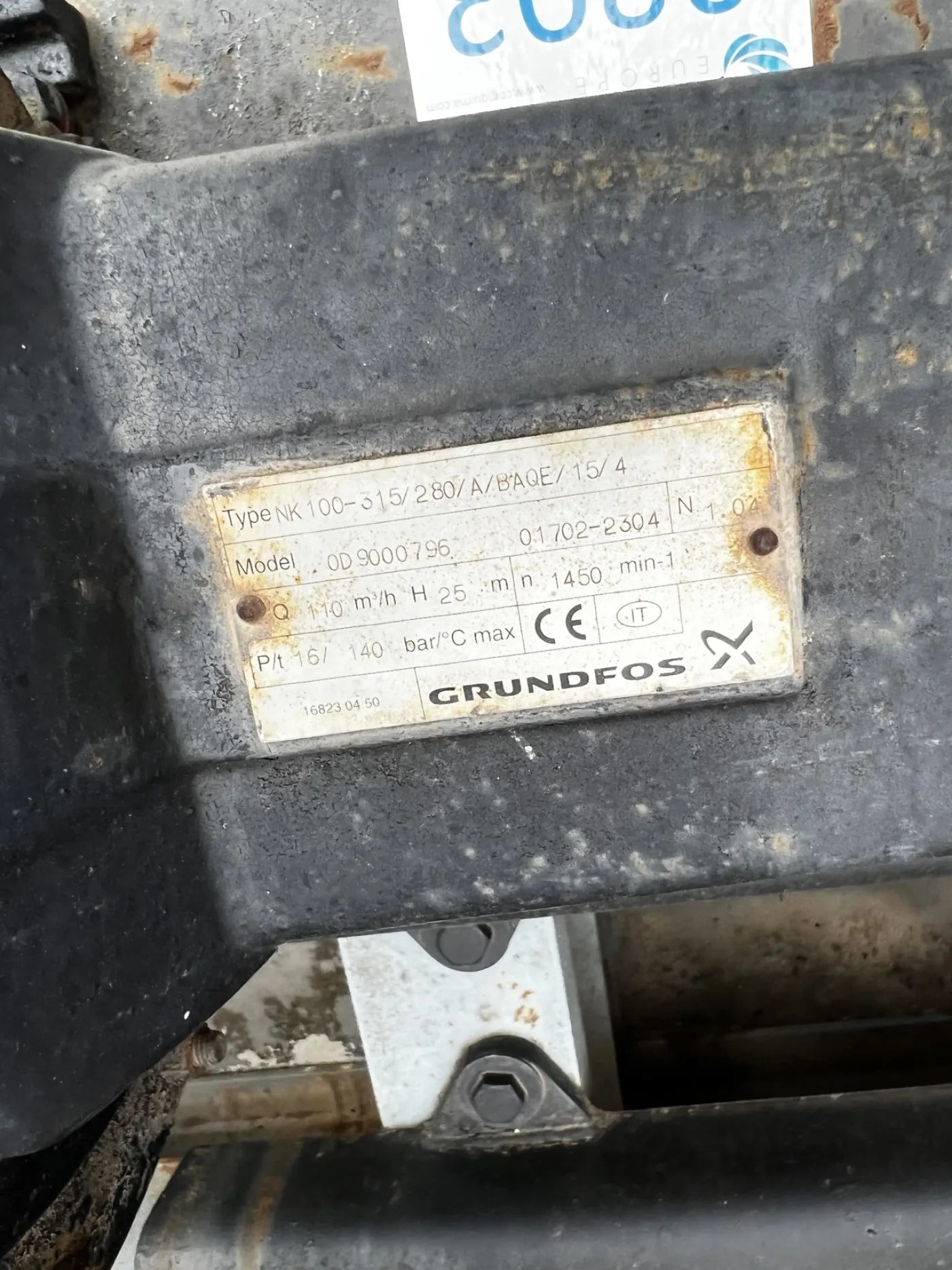 CENTRIFUGAL PUMP GRUNDFOS NK 100-315/285/BQQE 110 m3/h - 3