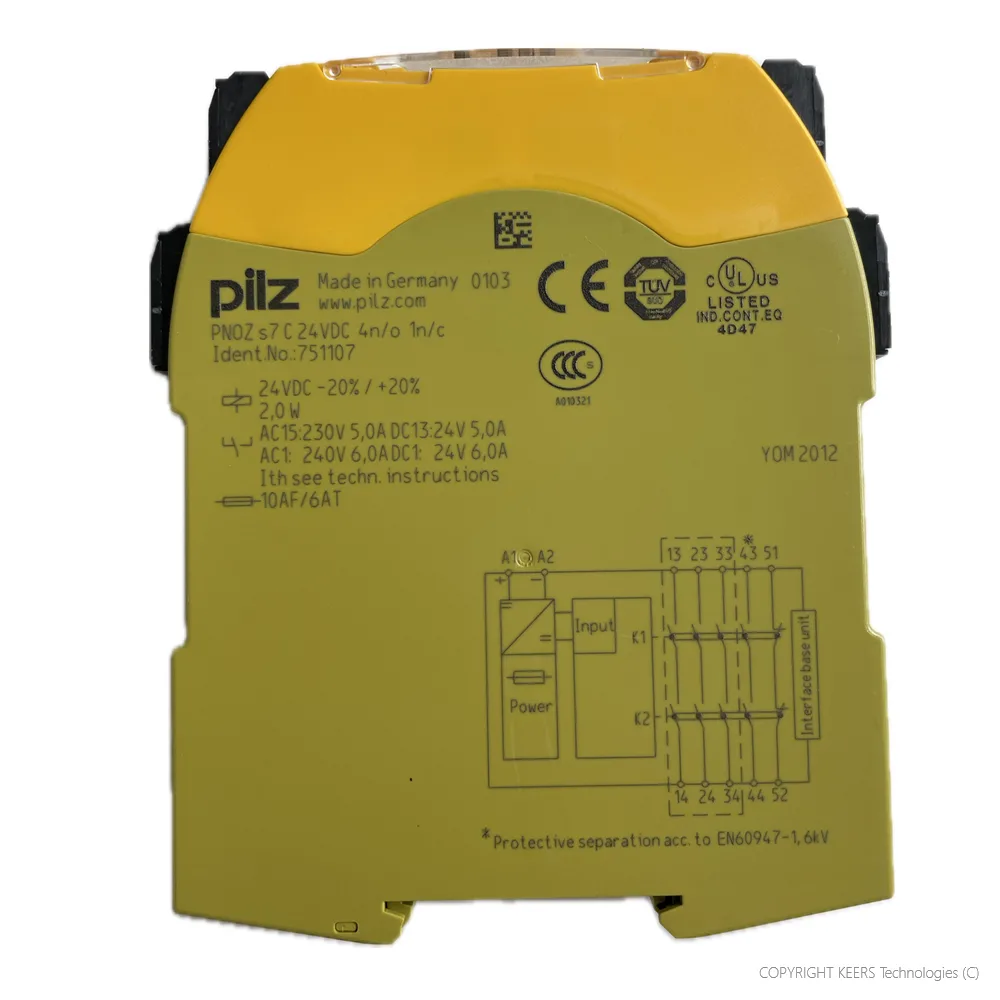 KT-751107 PILZ General Purpose Relay, PNOZ s7 Series, Interface, 4PST-NO, SPST-NC, 24 VDC, 6 A