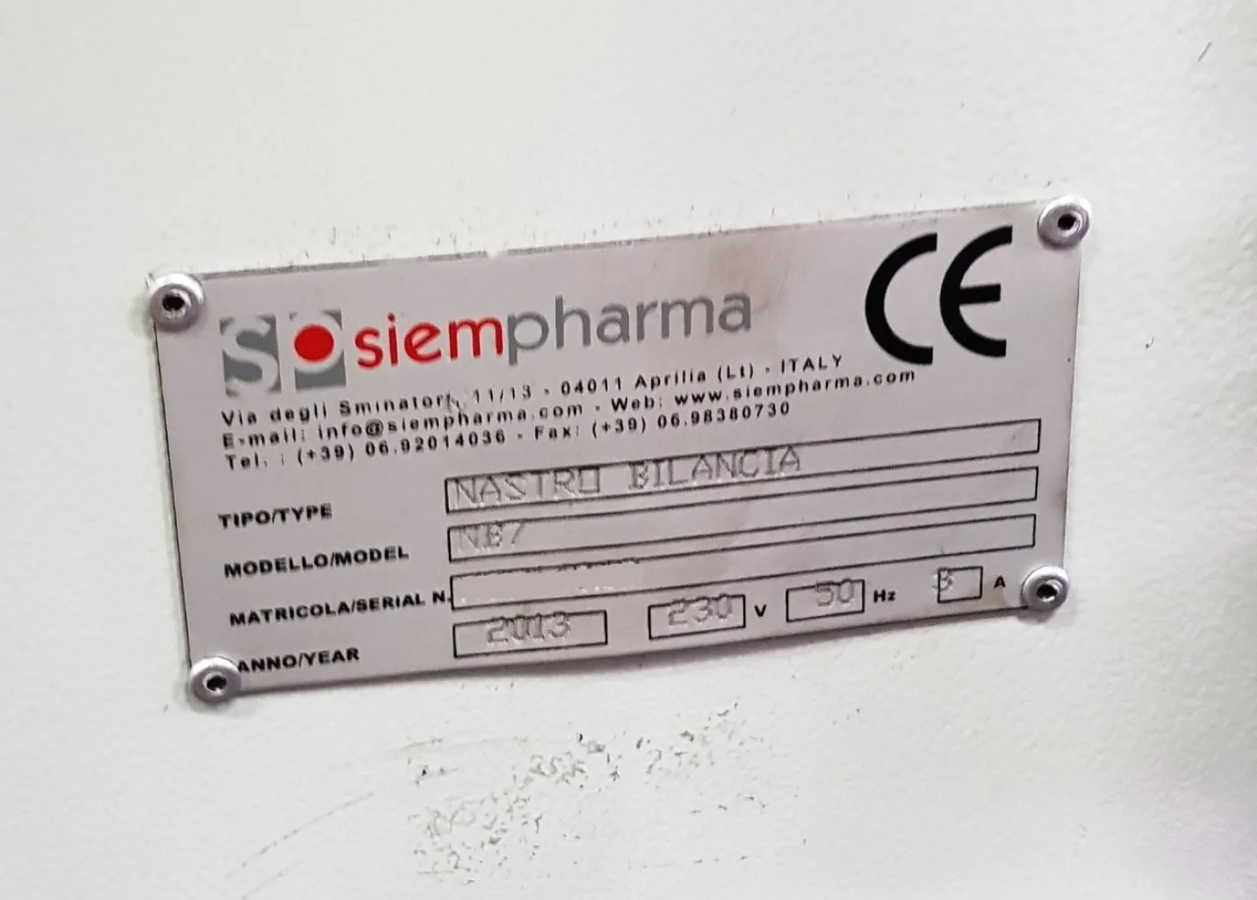 NASTRO BILANCIA CON RULLIERA – SIEMPHARMA – MOD. NB7 - 3