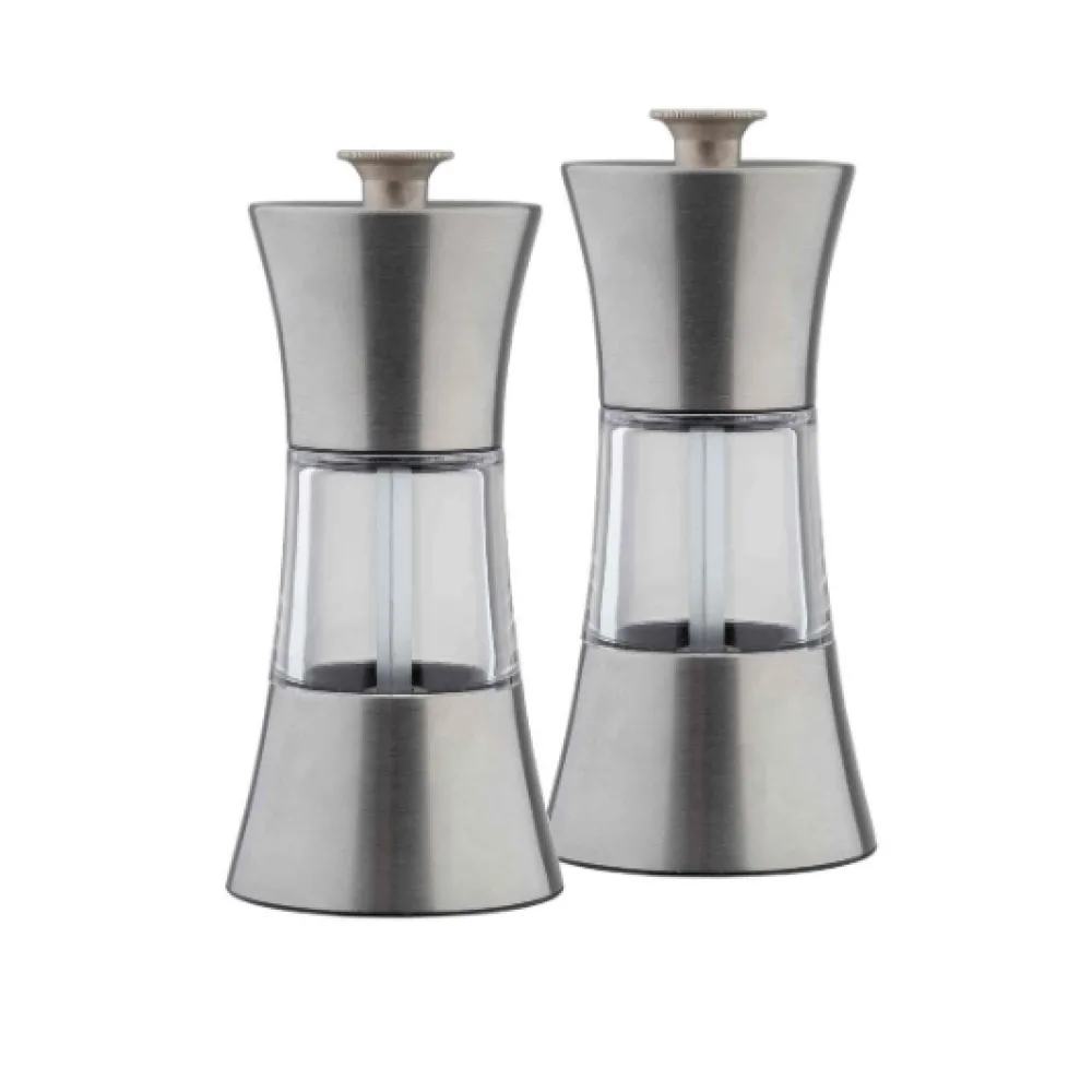 Table Craft 45ml Salt and Pepper Mills, Brushed Stainless Steel and Clear Acrylic 5.5cm Diameter x 13cm - islandcatering