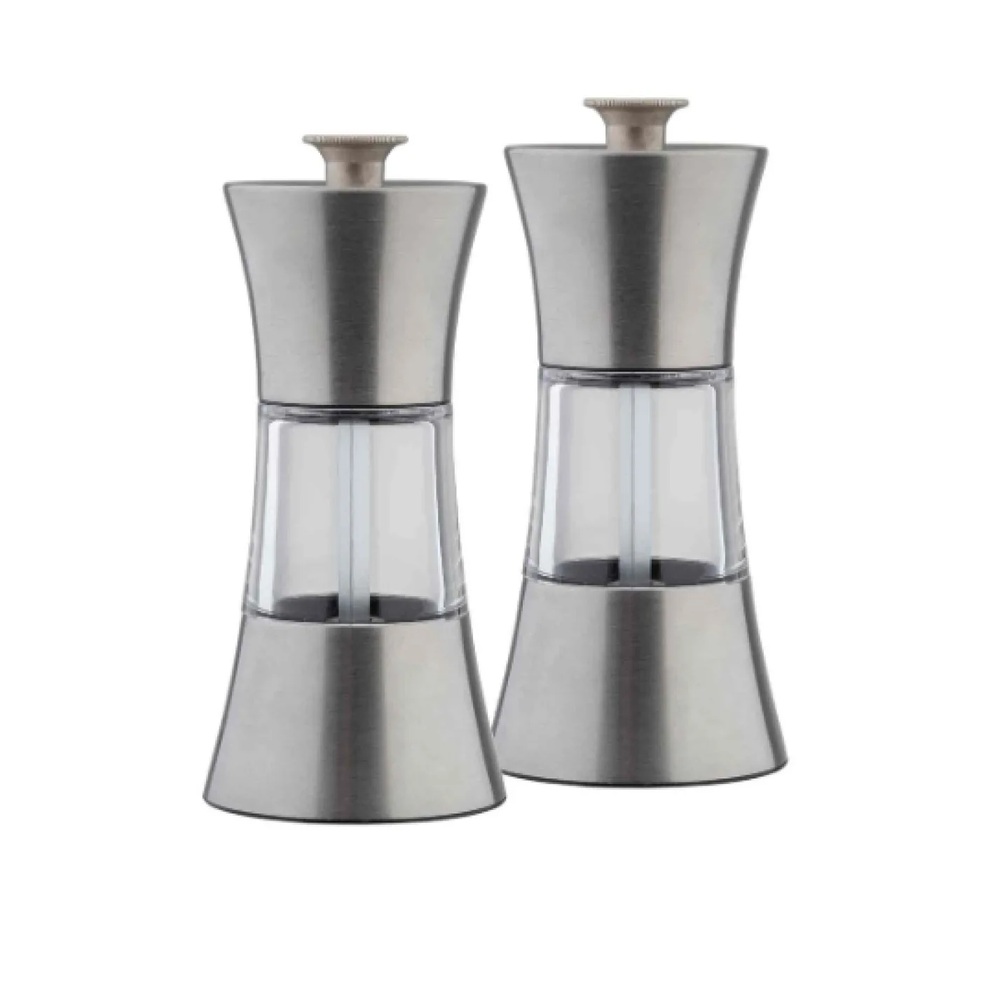 Table Craft 45ml Salt and Pepper Mills, Brushed Stainless Steel and Clear Acrylic 5.5cm Diameter x 13cm - islandcatering - 1