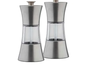 Table Craft 45ml Salt and Pepper Mills, Brushed Stainless Steel and Clear Acrylic 5.5cm Diameter x 13cm - islandcatering