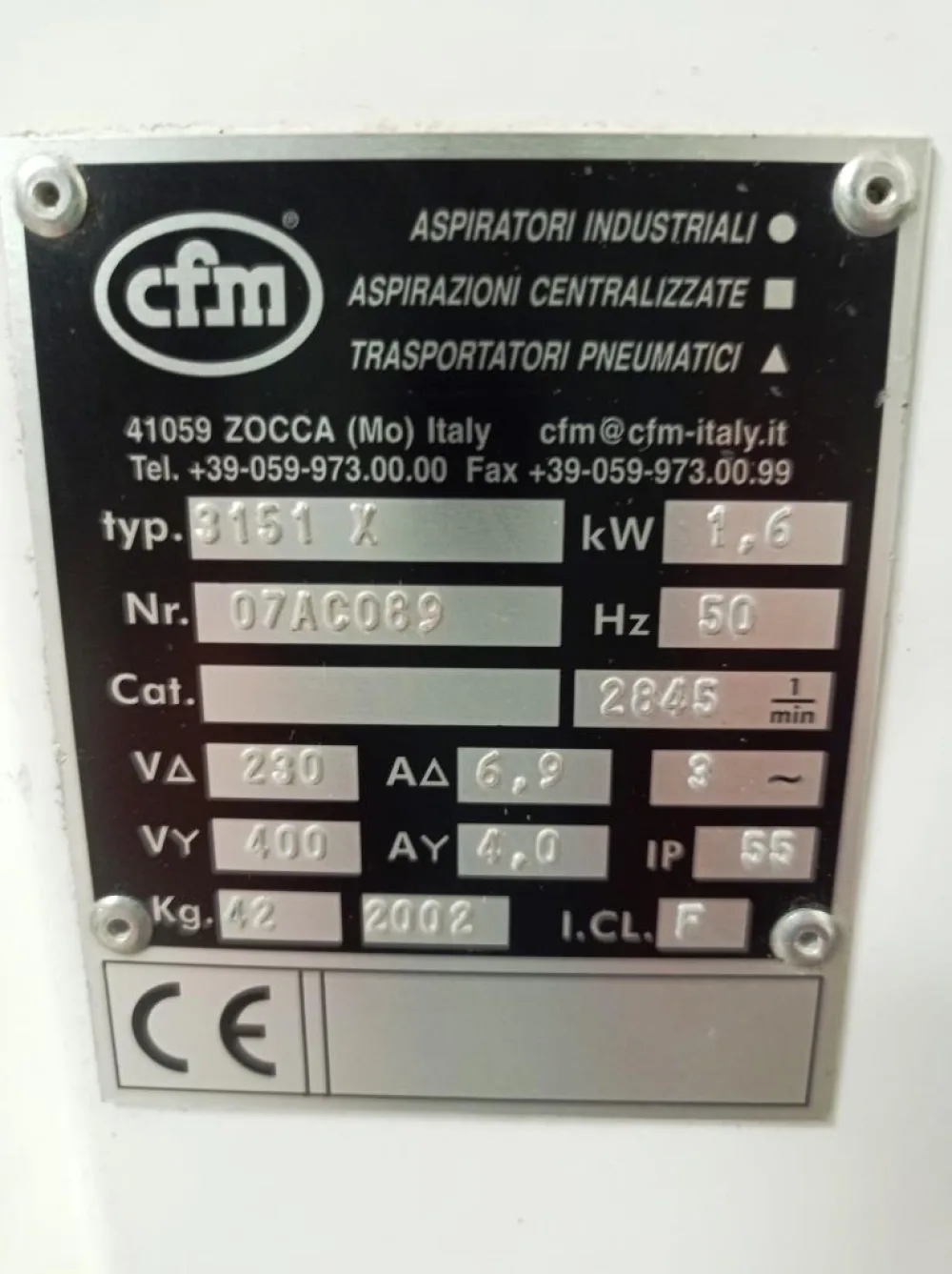 ASPIRATORE INDUSTRIALE PER POLVERI – CFM – MOD. 3151 X