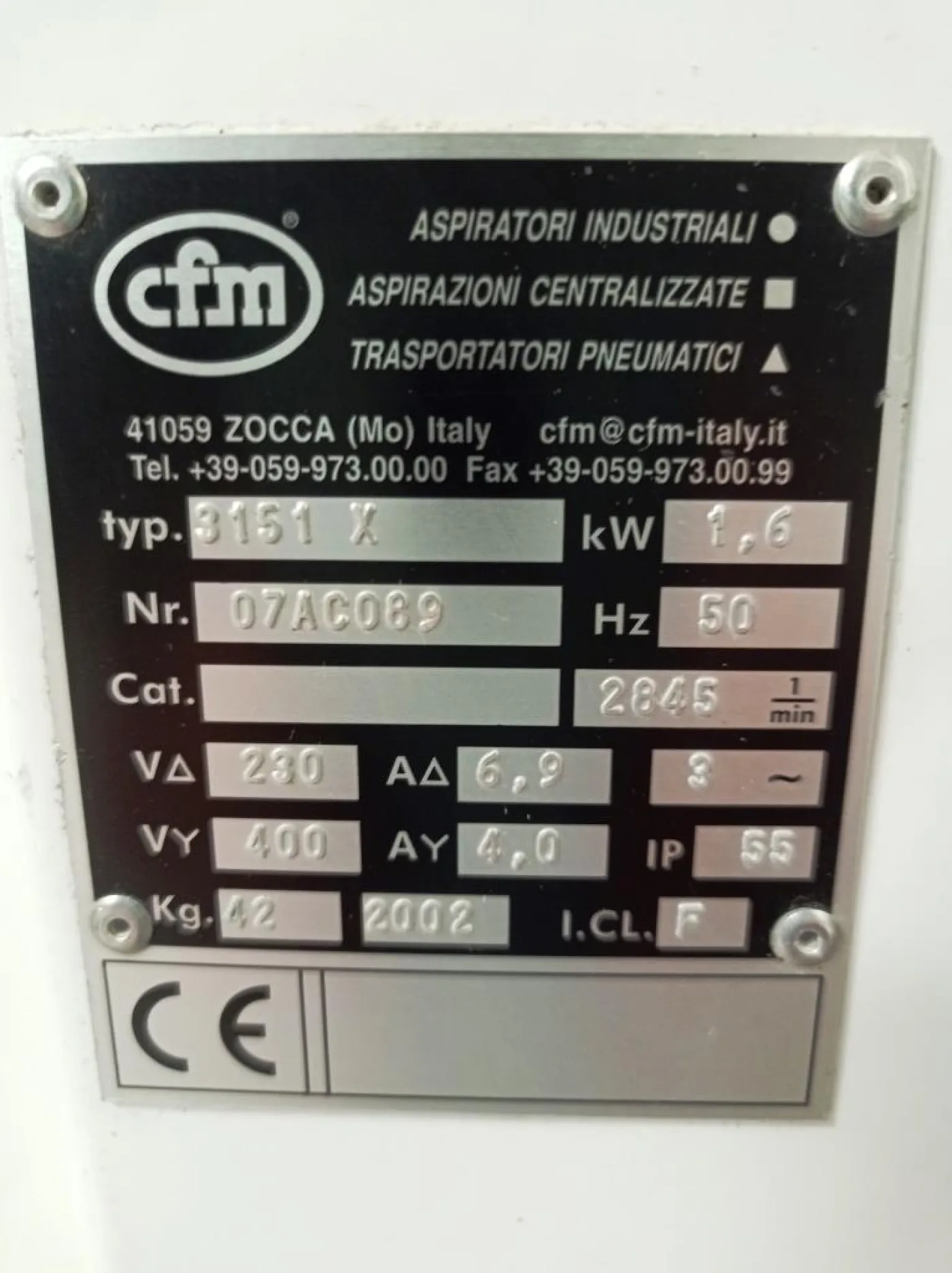 ASPIRATORE INDUSTRIALE PER POLVERI – CFM – MOD. 3151 X - 1