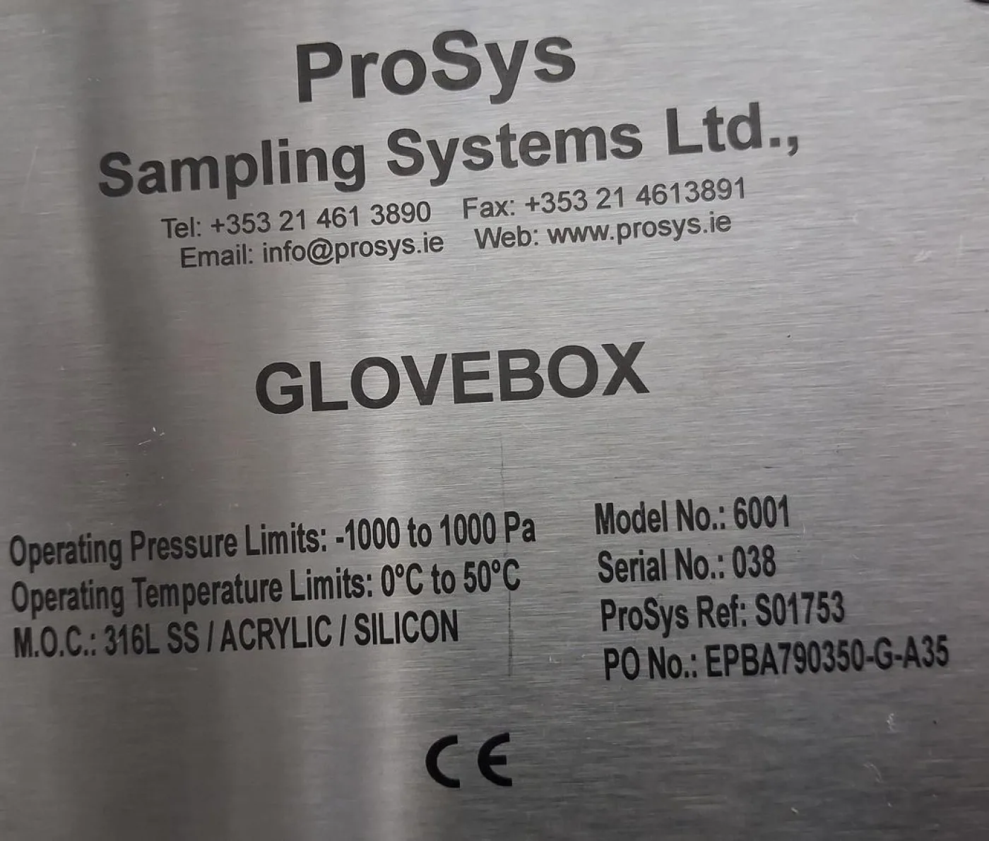 ProSys Sampling Systems Ltd. Glovebox Model 6001 - 7