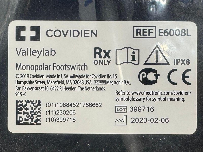 Covidien Valleylab Monopolar Footswitch REF: E6008L YOM: 2023