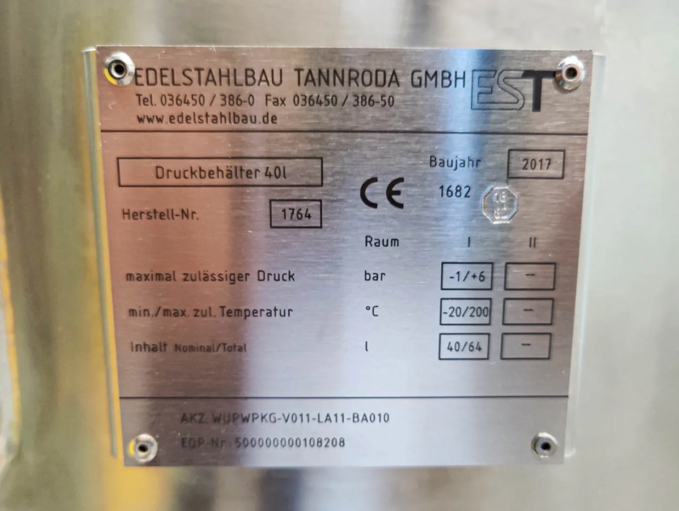 Edelstahlbau Tannroda 40l (Pharma execution & unused) - Pressure vessel - 5
