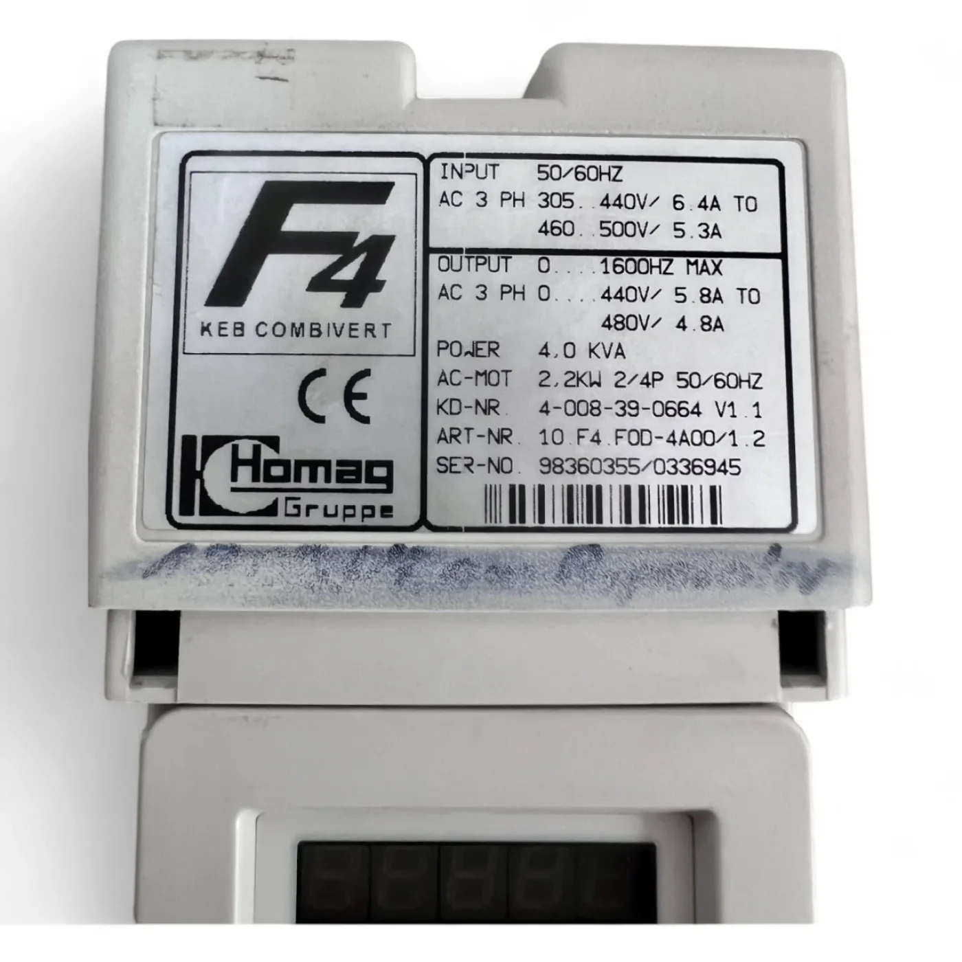 HOMAG Frequenzumrichter KEB COMBIVERT F4 – Typ 10.F4.F0D-4400.1.2 – Art.-Nr. 4-008-39-0664 V1.1 – Seriennr. 98360355/0336945 - 7