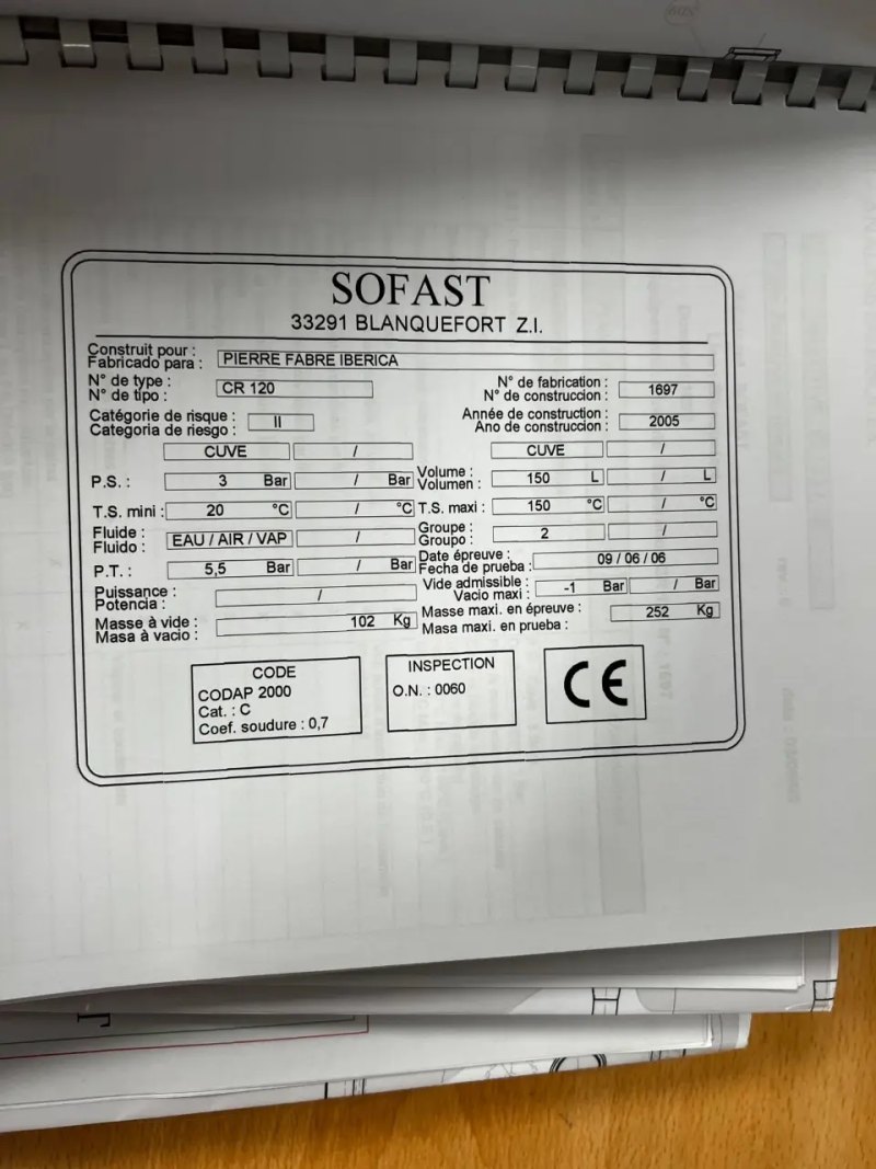 USED SOFAST STAINLESS STEEL 316L ASEPTIC REACTOR 150 LITERS