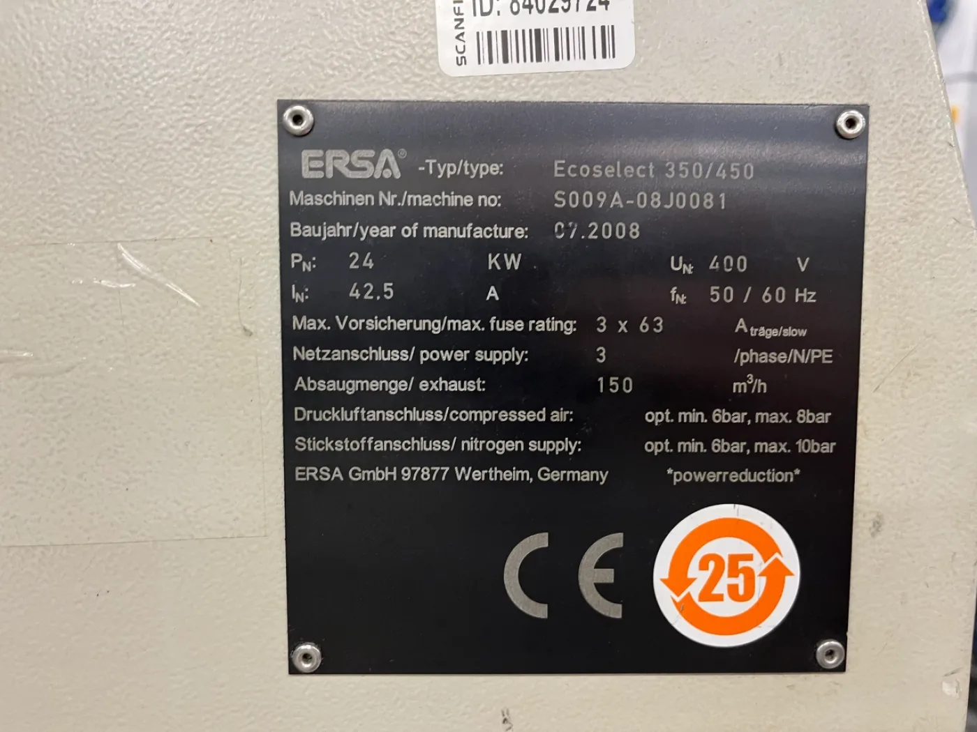 ERSA Ecoselect 350/450, vintage 2008 - 2