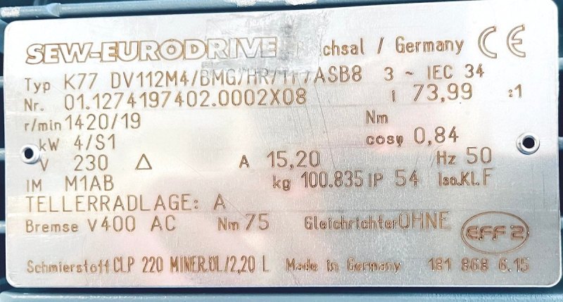 Getriebemotor SEW-EURODRIVE K77 DV112M4/BMG/HR/TF/ASB8