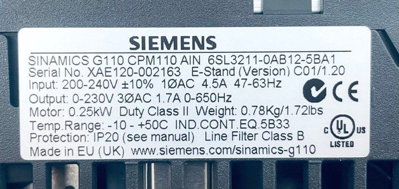 Siemens 6SL3211-0AB12-5BA1 SINAMICS XAE120-002163