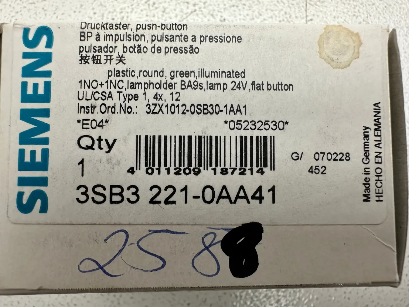 Siemens Leuchtdrucktaster, 22mm, Rund 3SB3221-0AA41 - 3