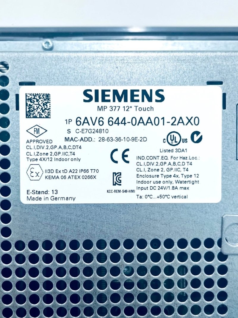 SIMATIC Multi Panel 377 Siemens 6AV6 644-0AA01-2AX0