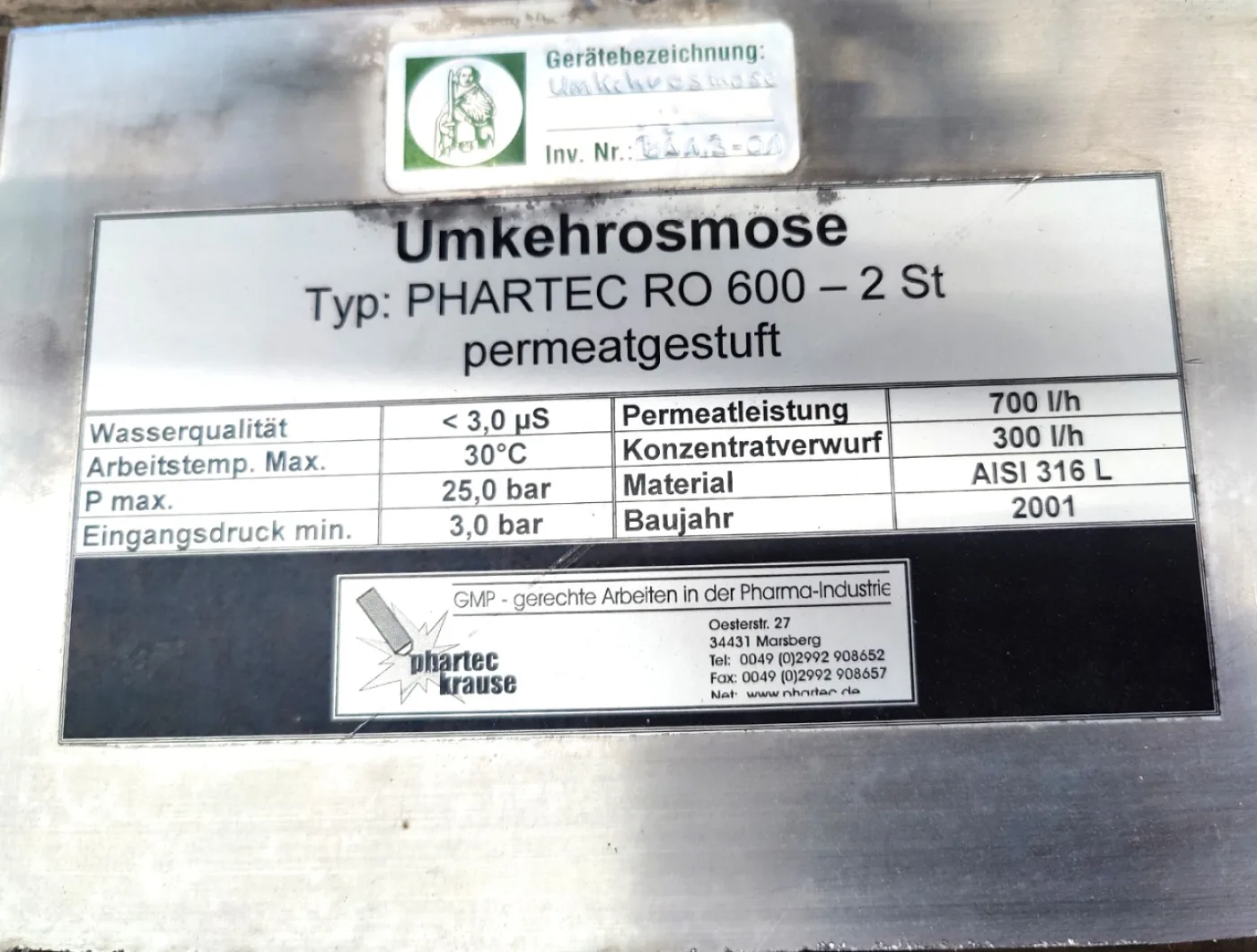 Phartec Krause RO 600-2 ST "Reverse osmosis" - Miscellaneous filter - 4