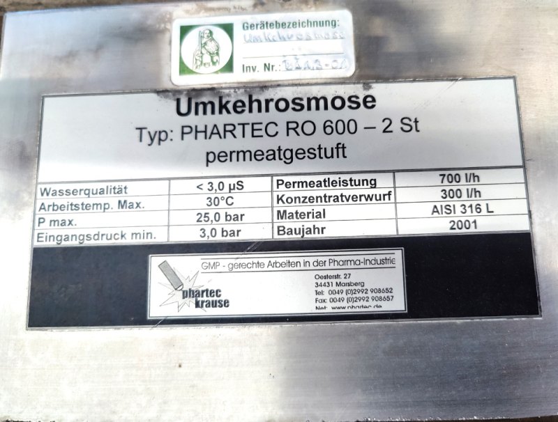 Phartec Krause RO 600-2 ST "Reverse osmosis" - Miscellaneous filter