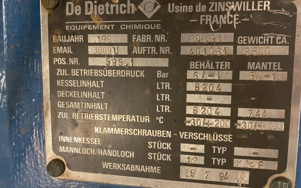 De Dietrich BE6300 - Glass-lined Reactor