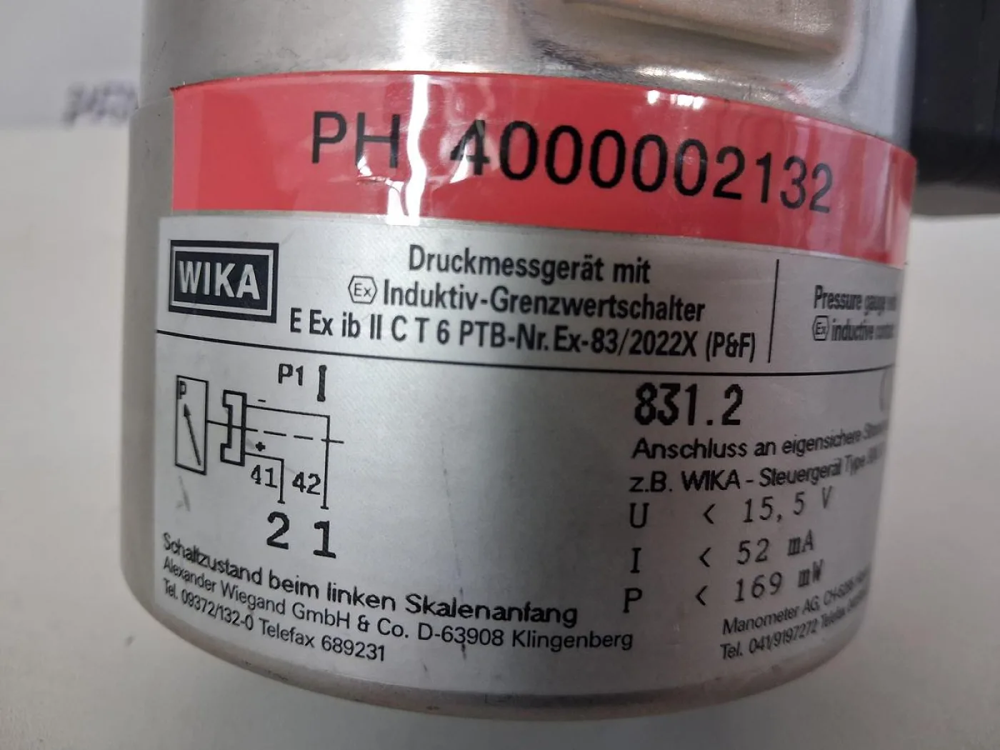 WIKA 831.21 Druckmessgerät mit induktivem Grenzwertschalter 0–10 bar - 7