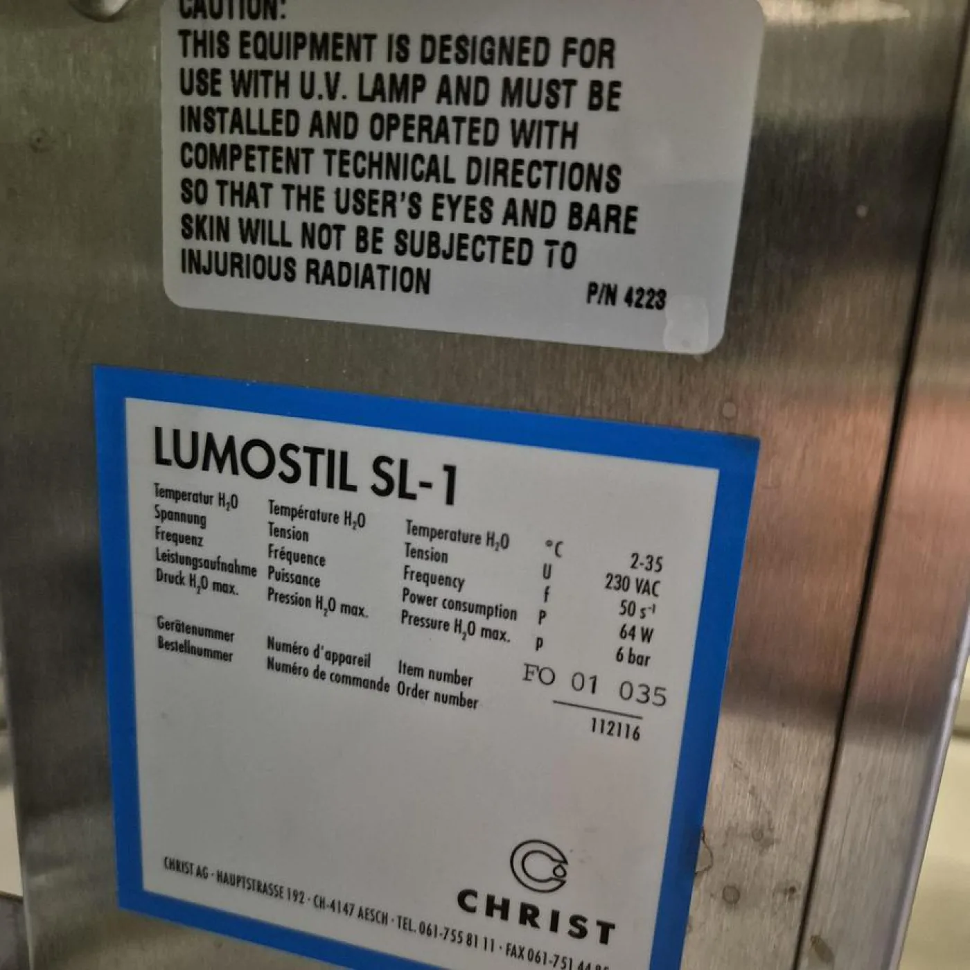 Christ/ Pharmatec Reindampf- und Destillationsanlage Destille 600 - 5