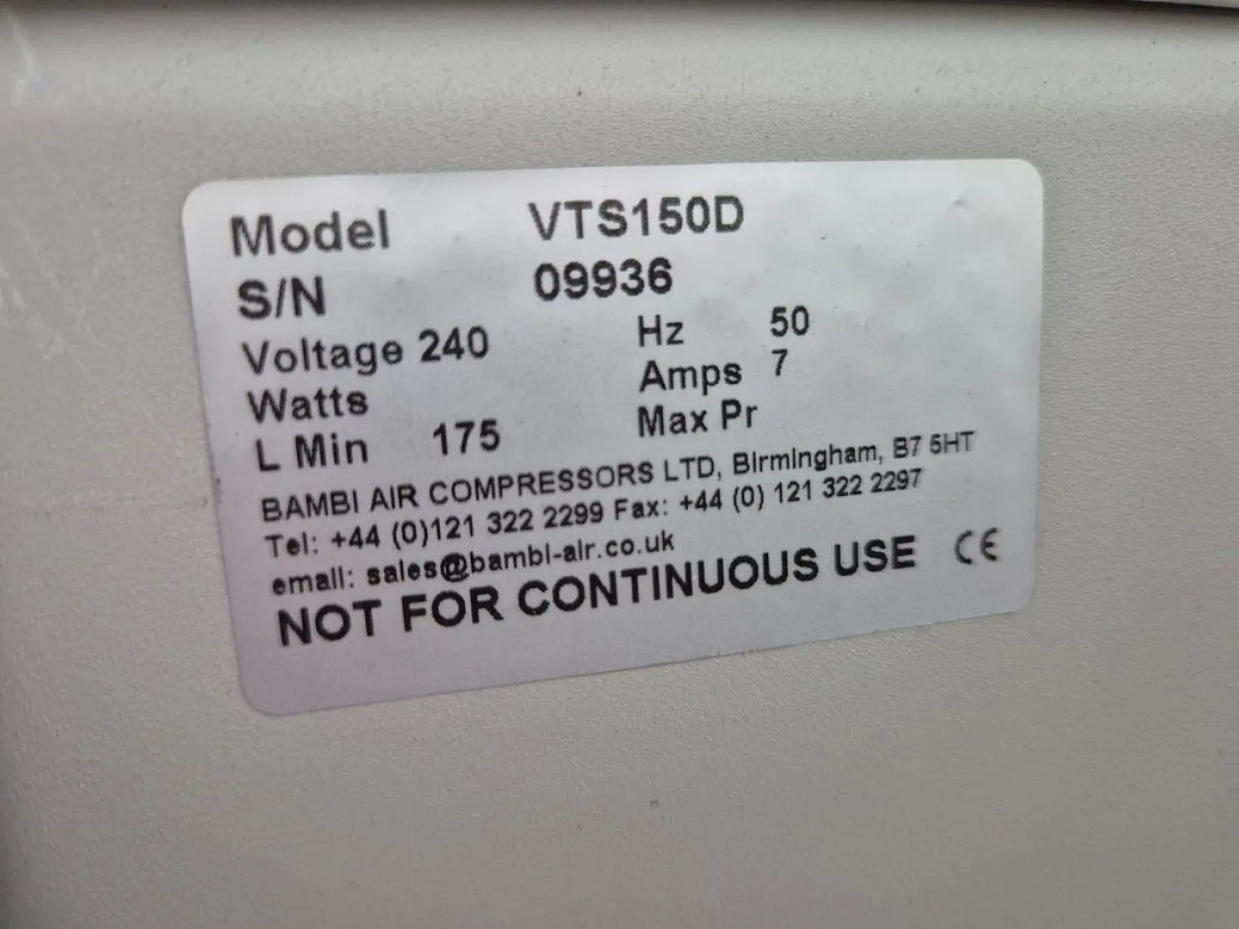 Bambi VTS 150D Oil Free Dry Air Compressor - 6