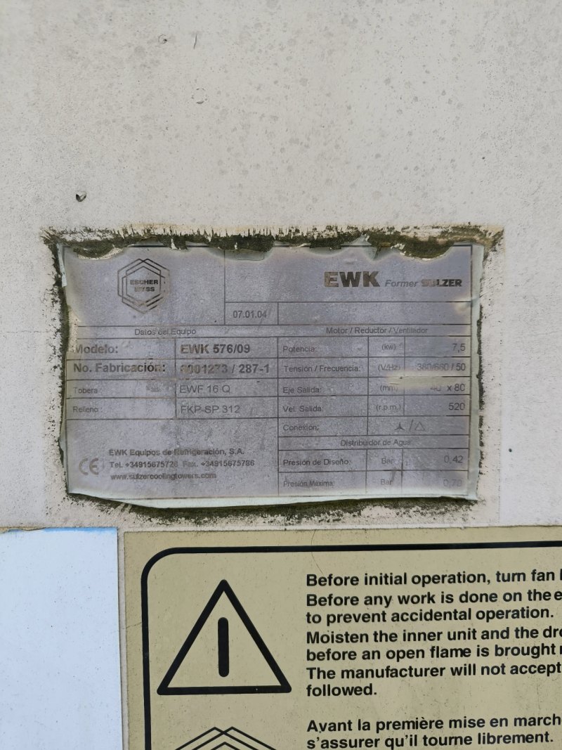 USED SULZER-ESCHER EWK 576-09 COOLING TOWER