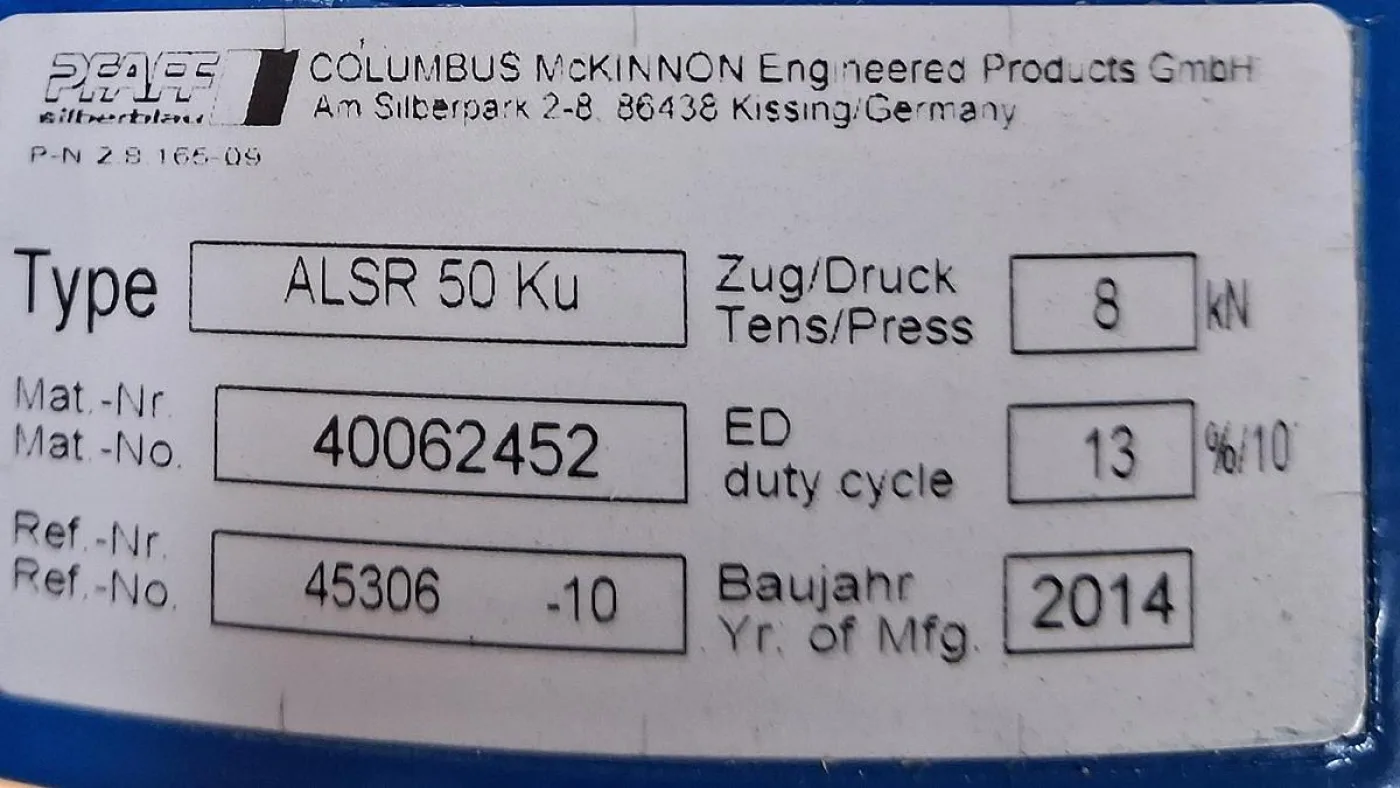 Columbus McKinnon Engineered Products GmbH Hydraulikzylindersatz ALSR 50 KU - 3