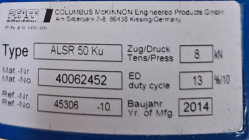 Columbus McKinnon Engineered Products GmbH Hydraulikzylindersatz ALSR 50 KU