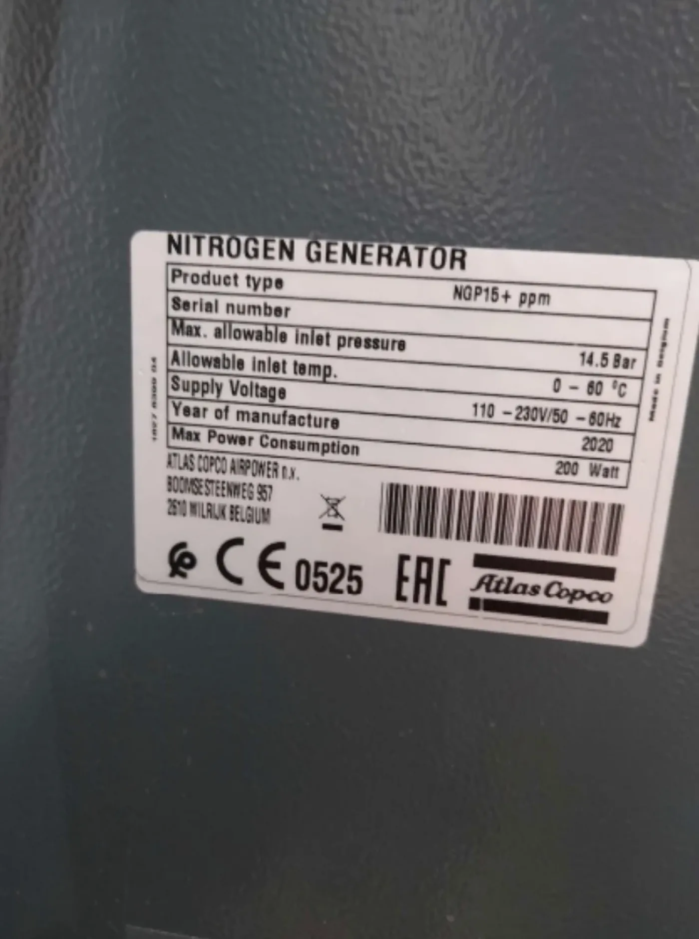 Atlas Copco NGP15+ Nitrogen Generator, vintage 2020 - 2