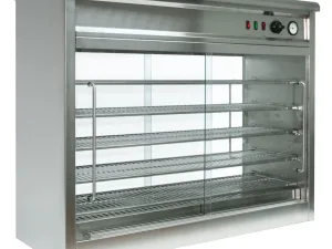 Parry Hot Hold PC140G electric pie cabinet glass front and rear 5 wire racks 140 pies 113cm. - islandcatering