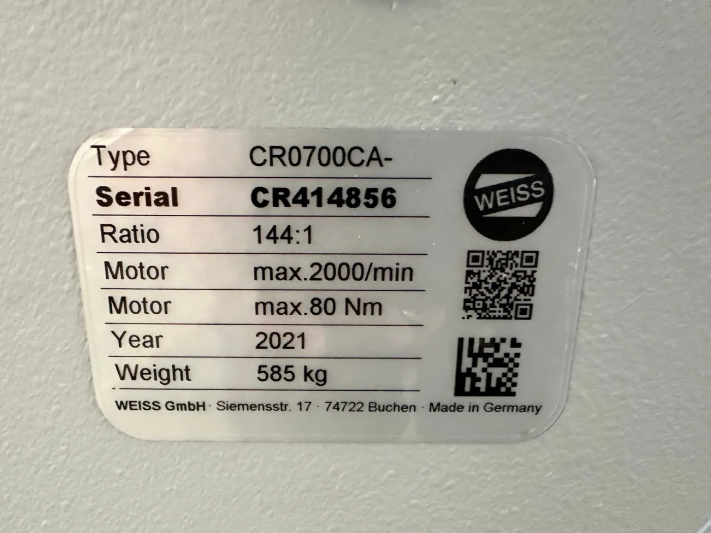 WEISS GmbH CR0700CA Schwerlasttisch mit Servoverstärker B&R 8V1180.00-2 - 2