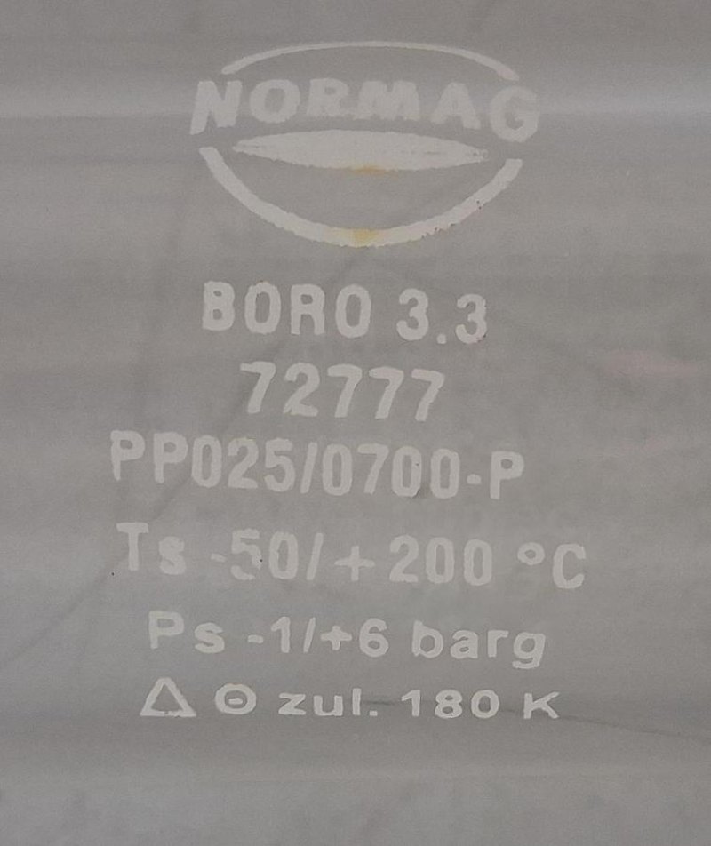 Normag Rohr DN 25, Länge 700 mm – Typ PF Borosilikatglasrohr