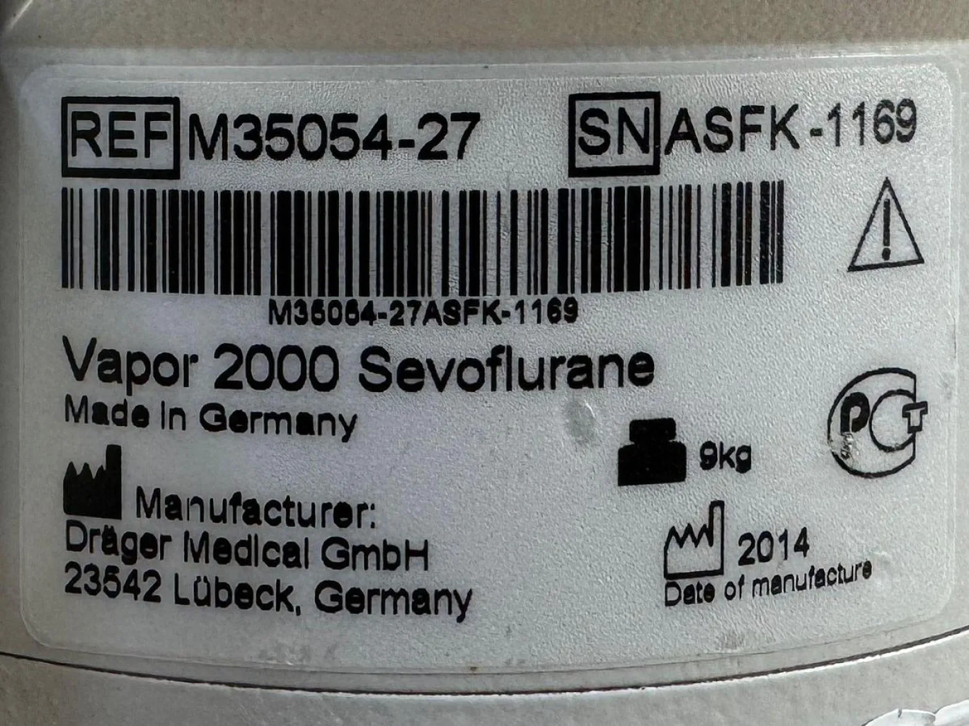 Dräger Vapor 2000 Sevoflurane YOM: 2014 REF: M35054-27 - 6