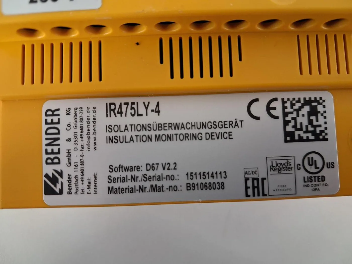 Bender IR475LY-4 Insulation Monitoring Device - 8
