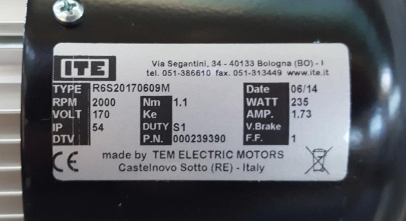 MOTORE PER POMPA – ITE – MOD. R6S20170609M