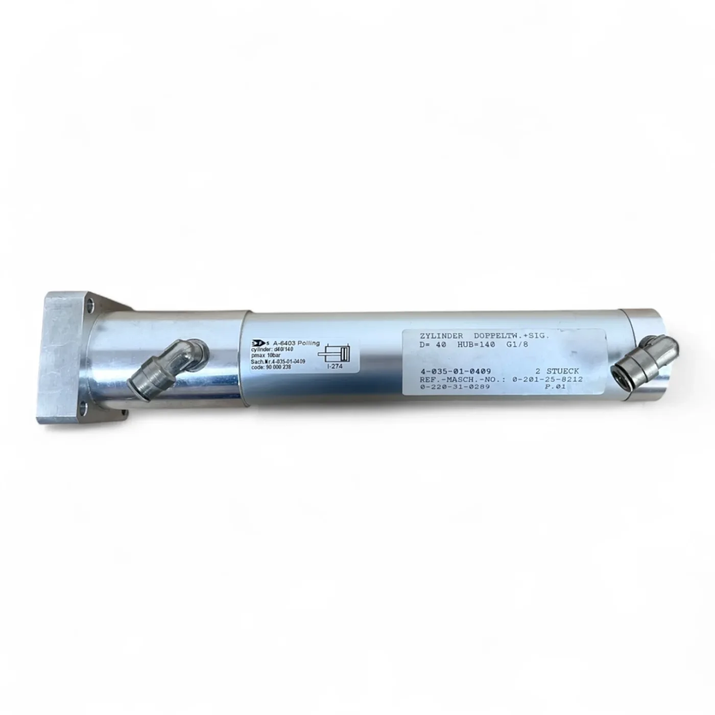 HOMAG Zylinder doppeltwirkend mit Signalerkennung D40 Hub 140 G1/8 – 4-035-01-0409 - 3