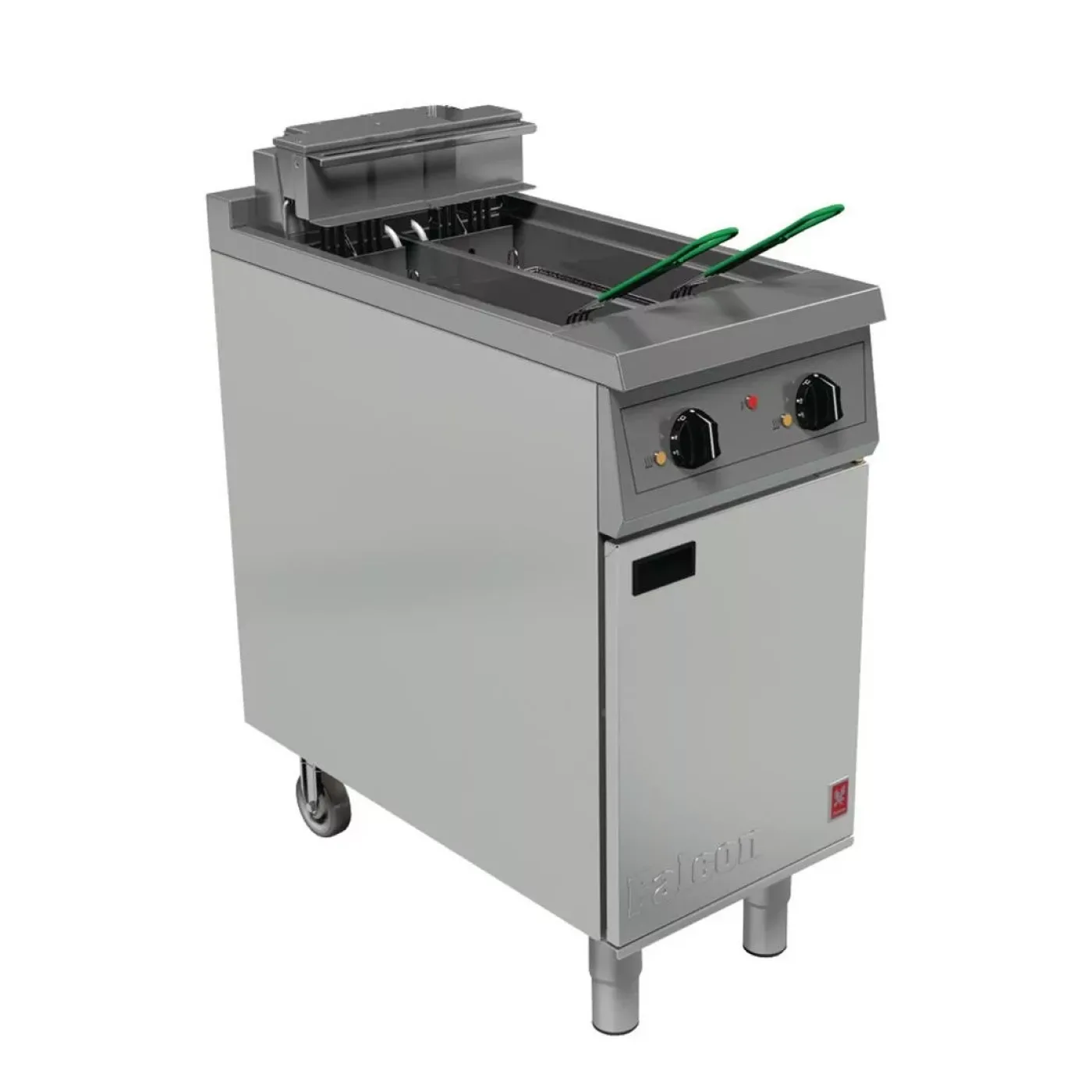 Falcon 400 Series Twin Pan Twin Basket Electric Fryer with Twin Filtration & Fryer Angel - islandcatering - 1
