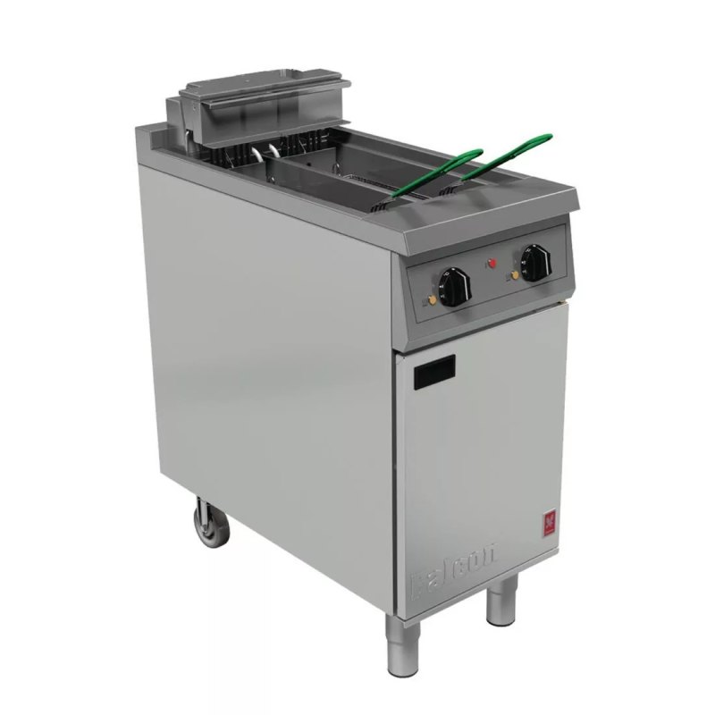 Falcon 400 Series Twin Pan Twin Arbeitskorb Elektrisch Fritteuse with Twin Filtration & Fritteuse Angel - islandcatering