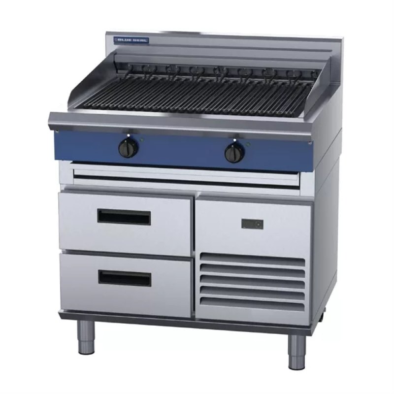 Blue Seal 900mm Electric Chargrill with Refrigerated Base UKE596D-R - islandcatering